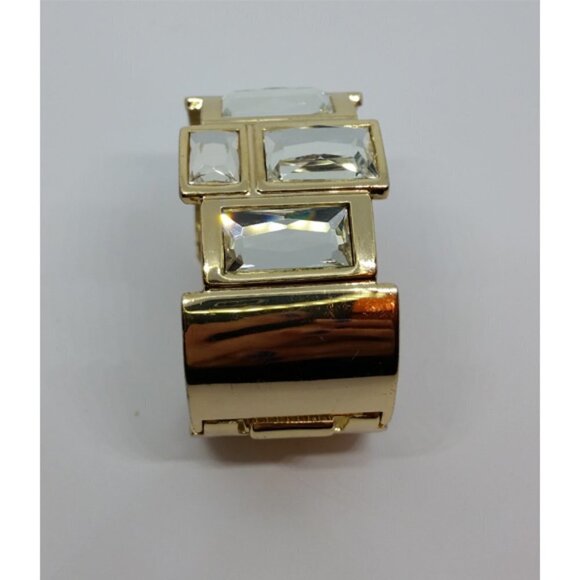 VINTAGE gold tone crystal like statement cuff bracelet glam art deco vibes - Picture 3 of 6